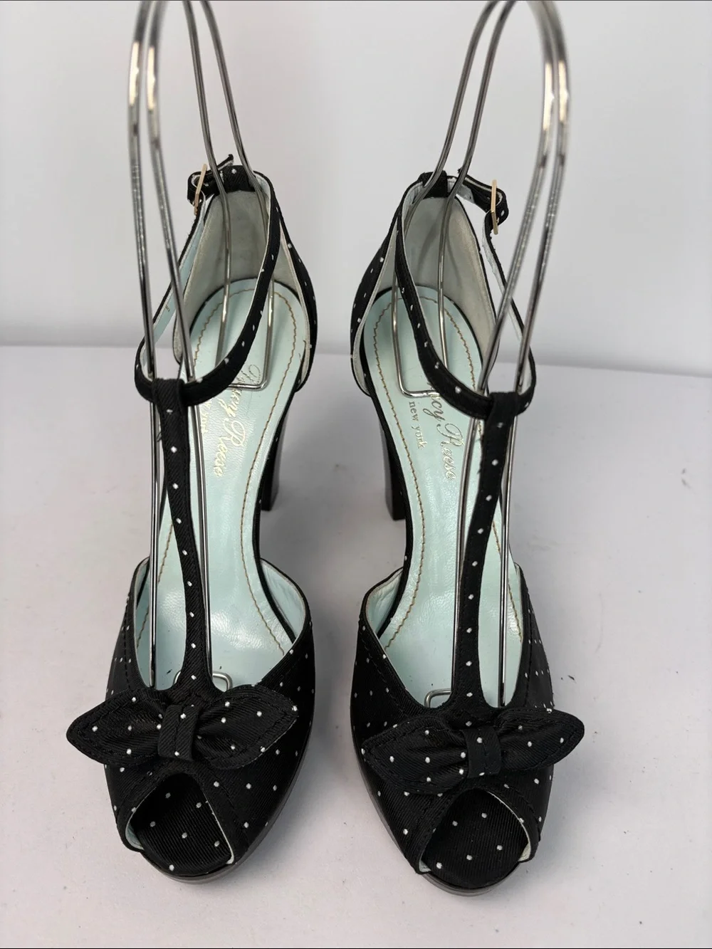 🥿 Tracy Reese Polka Dot fabric T-Strap Block Heel Pumps - Black